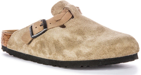 Birkenstock Boston Clogs | Taupe suede leather - Braided Strap for Women